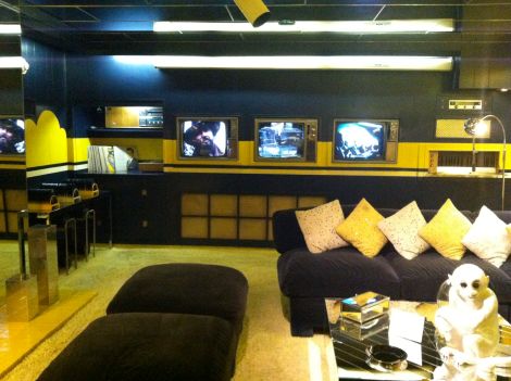 Elvis had three TVs installed so he could watch all three news channels at once. (That monkey, though.)
